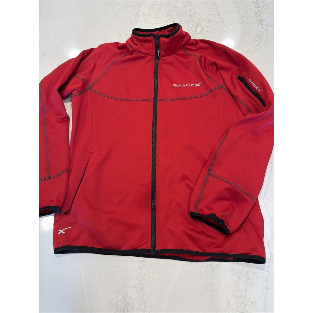 SpaceEx Women Size Med Red Logo 2 Pocket Zip Up Sweatshirt track jacket Space X